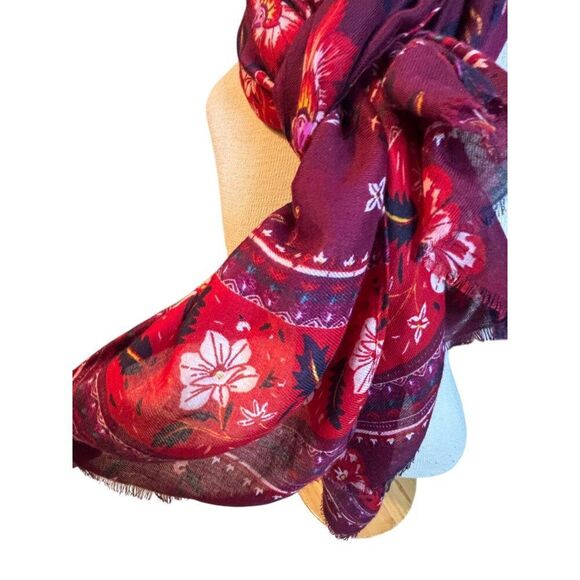 Old Navy Womens Floral Print Scarf Wrap One Size Polyester Burgundy Red - Picture 5 of 8